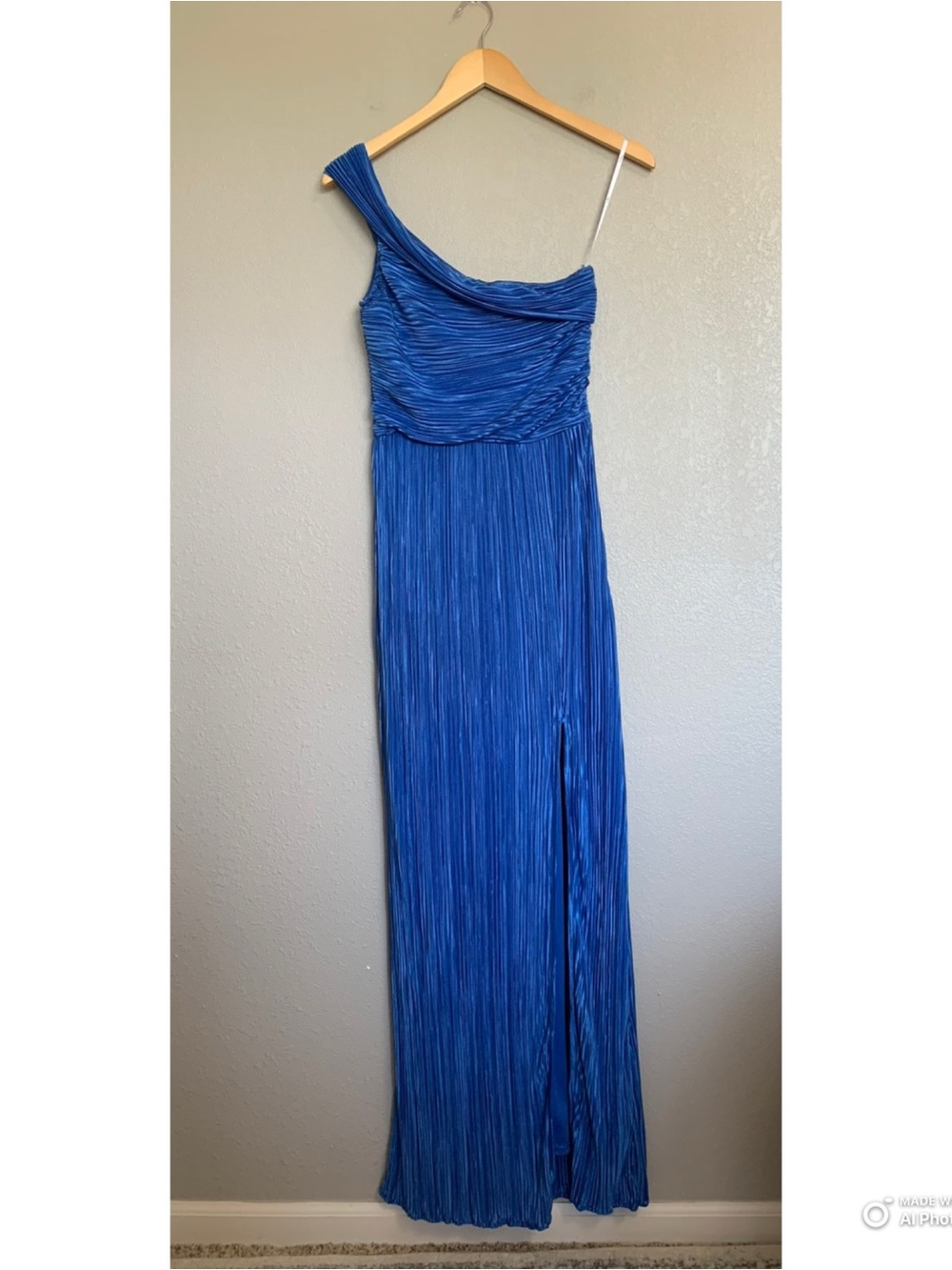 Lulus Small Poised Performance Blue Plisse One-Shoulder Maxi Dress NWT Formal - Picture 3 of 17